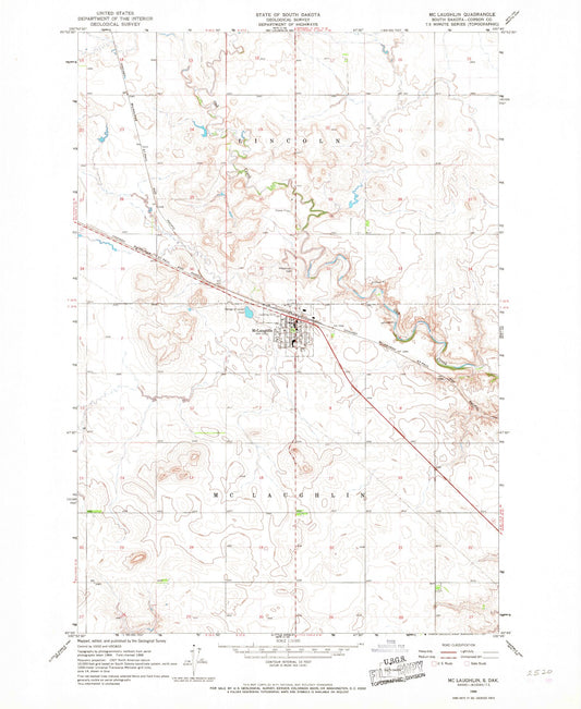 Classic USGS McLaughlin South Dakota 7.5'x7.5' Topo Map Image