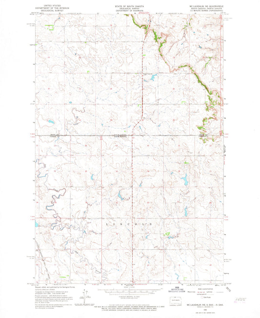Classic USGS McLaughlin NE South Dakota 7.5'x7.5' Topo Map Image