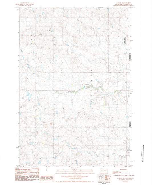 Classic USGS Meadow SE South Dakota 7.5'x7.5' Topo Map Image