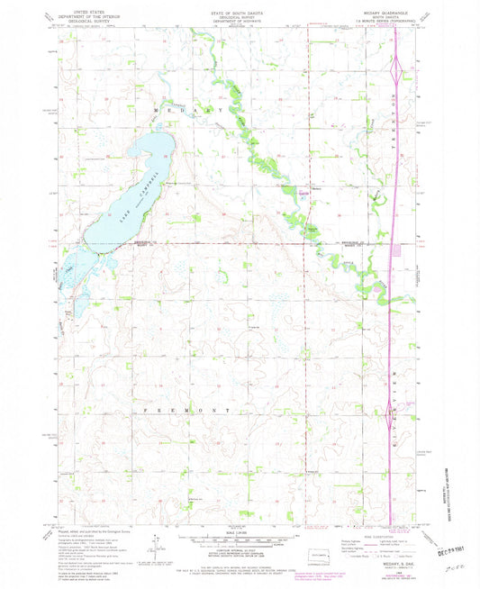 Classic USGS Medary South Dakota 7.5'x7.5' Topo Map Image