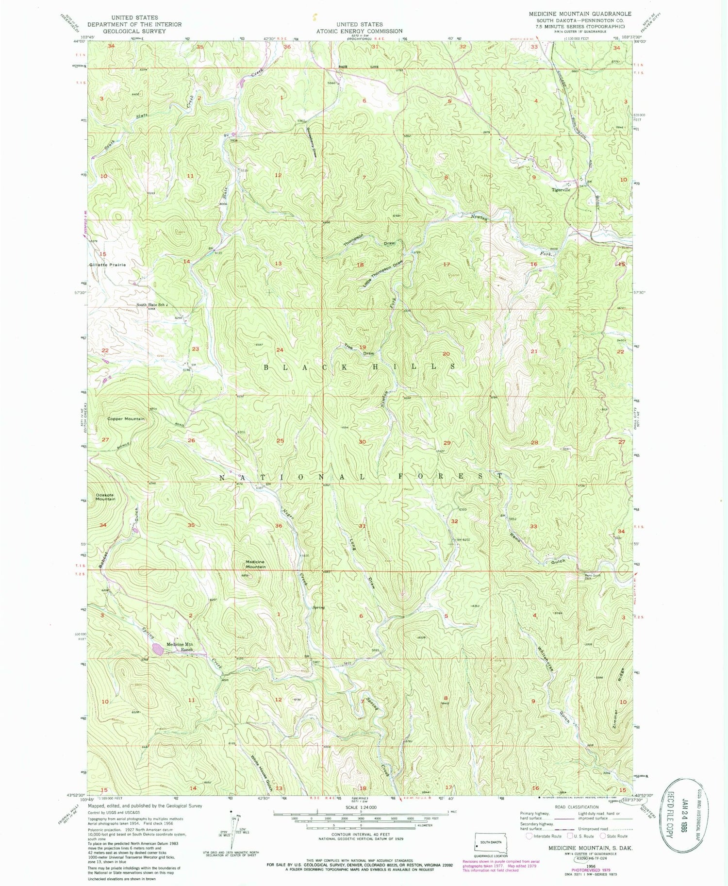 Classic USGS Medicine Mountain South Dakota 7.5'x7.5' Topo Map Image
