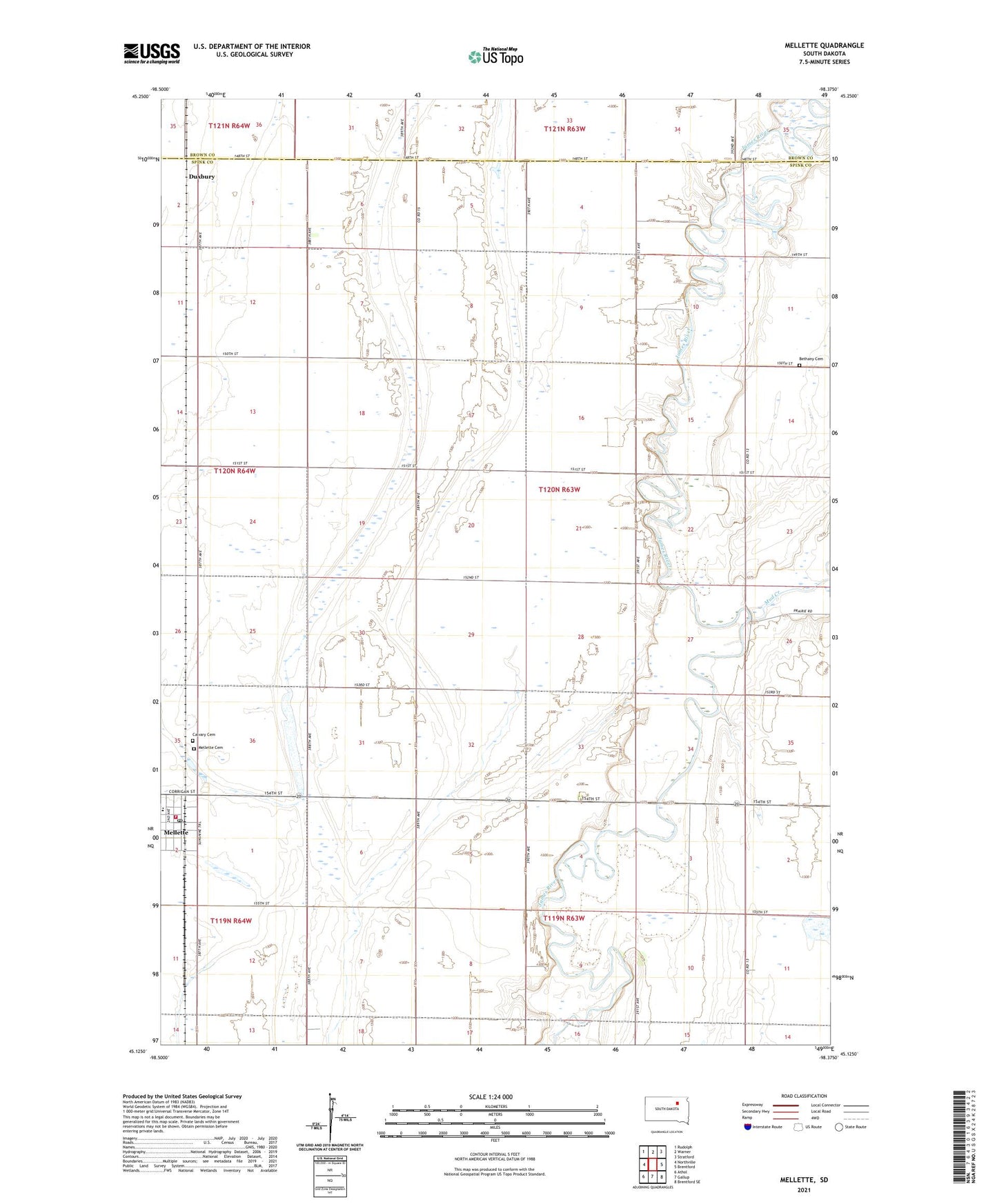 Mellette South Dakota US Topo Map Image