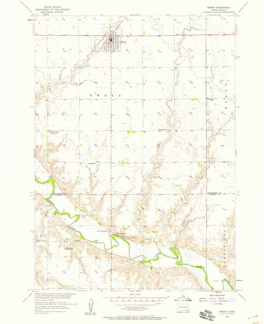 Classic USGS Menno South Dakota 7.5'x7.5' Topo Map Image