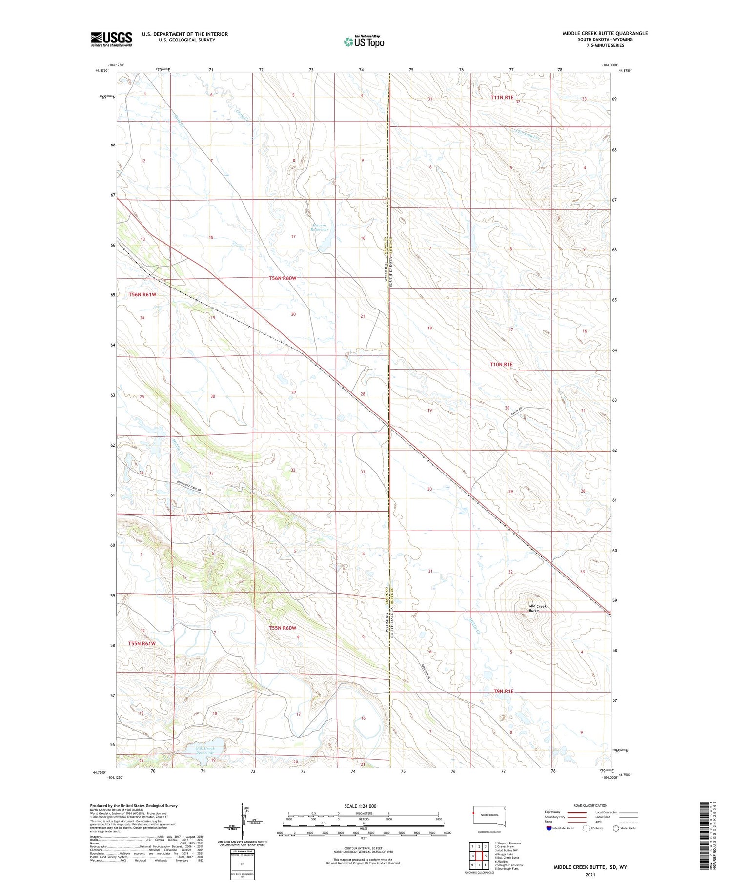 Middle Creek Butte South Dakota US Topo Map Image