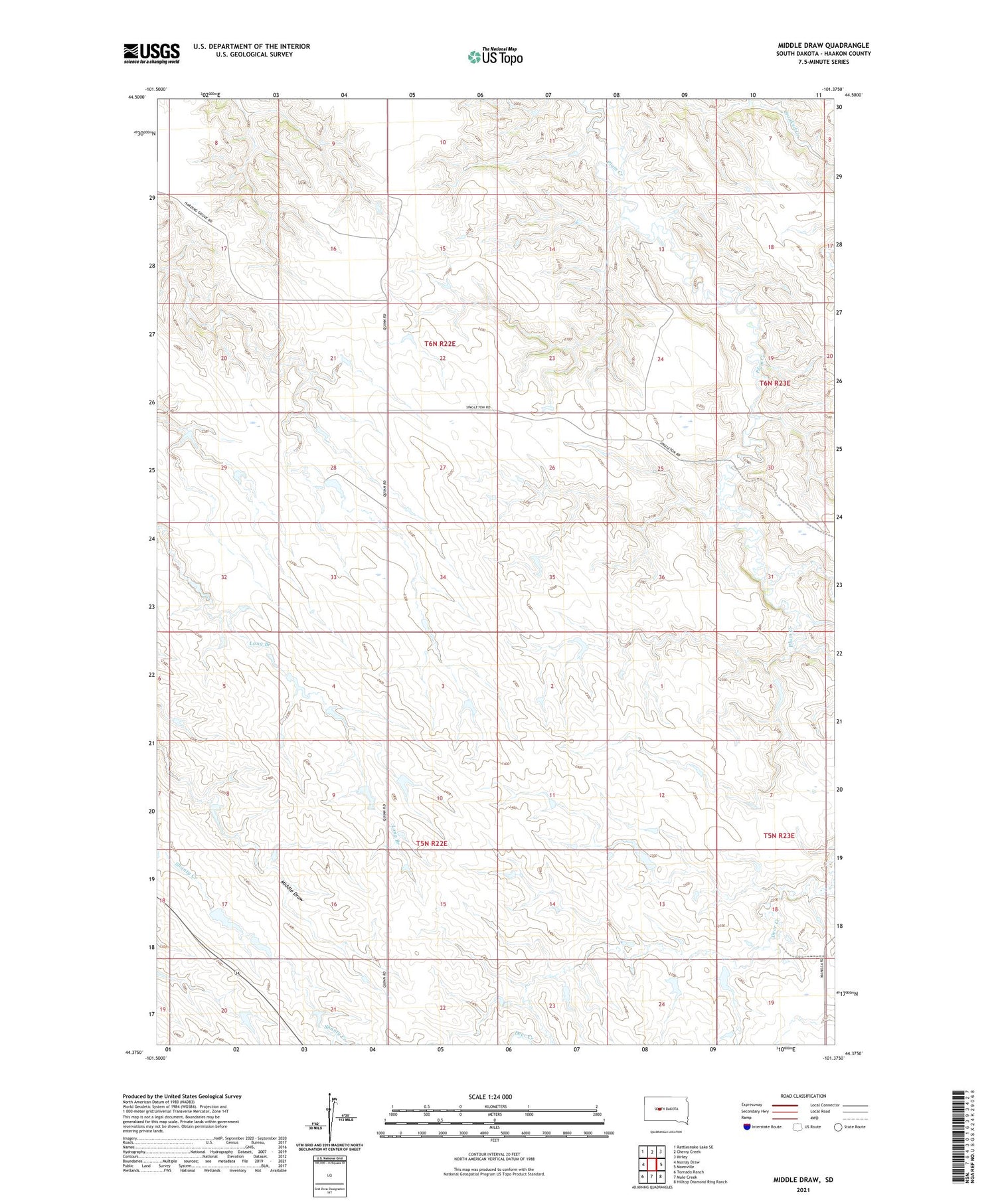 Middle Draw South Dakota US Topo Map Image