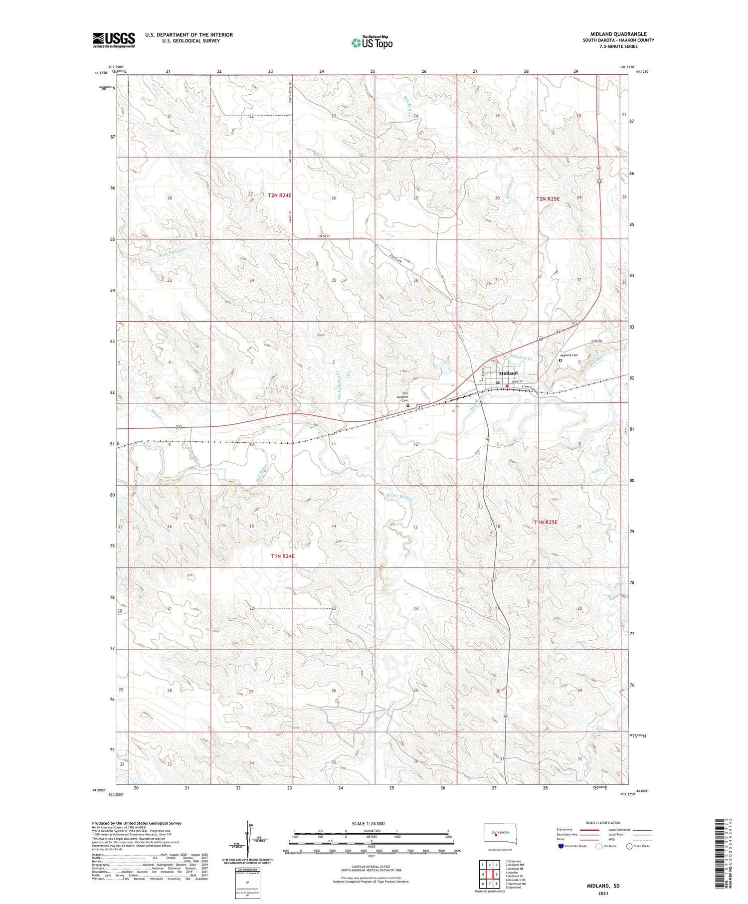 Midland South Dakota US Topo Map Image