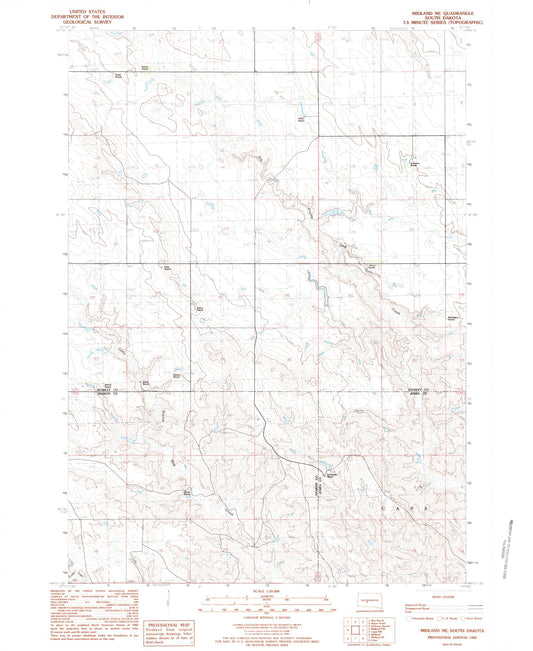 Classic USGS Midland NE South Dakota 7.5'x7.5' Topo Map Image