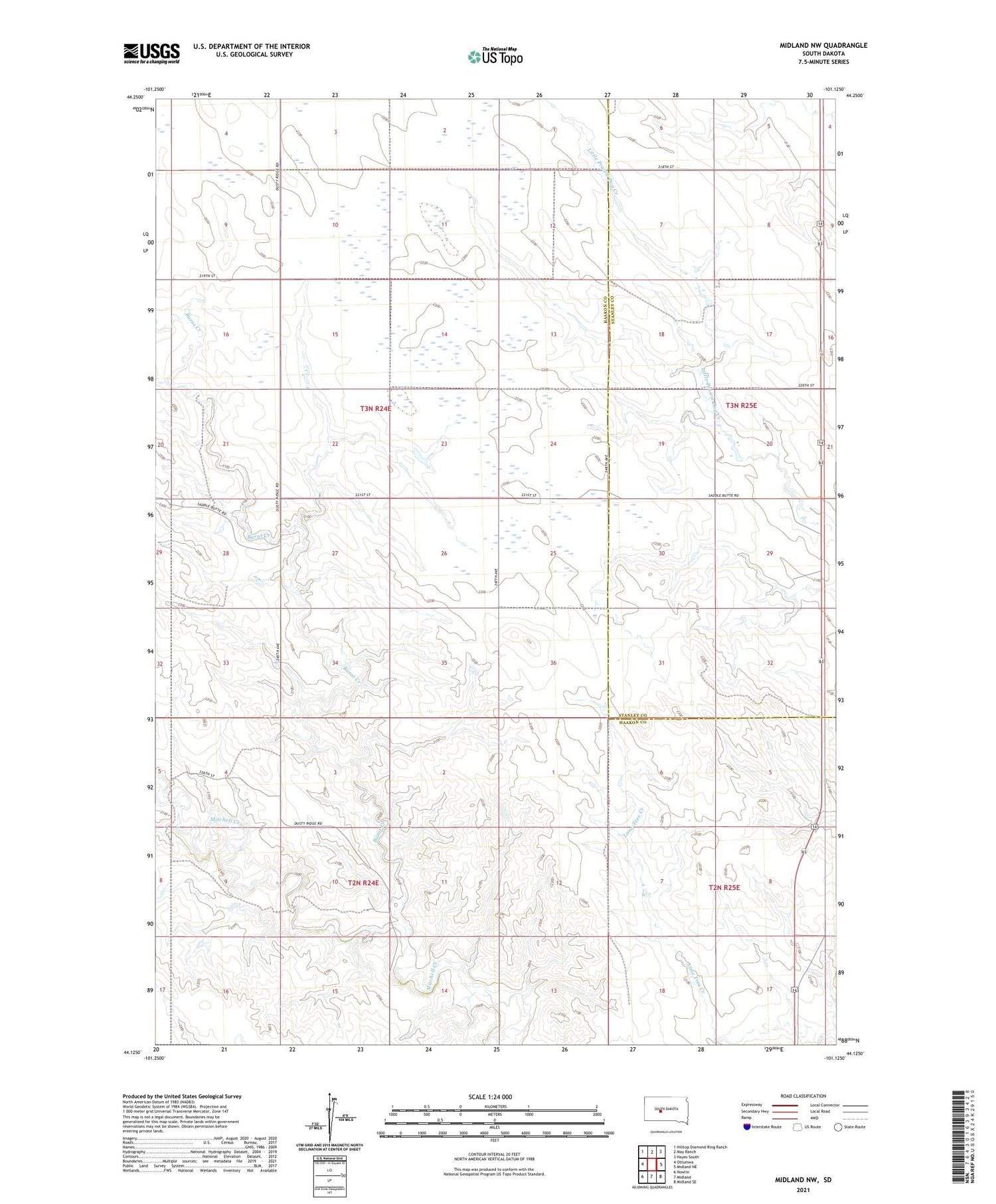 Midland NW South Dakota US Topo Map Image