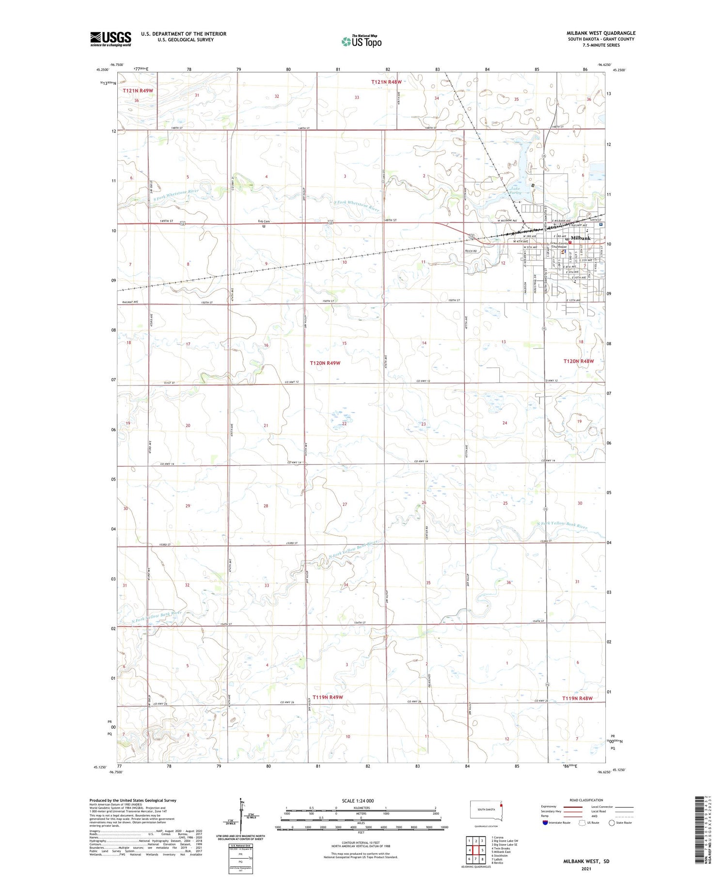 Milbank West South Dakota US Topo Map Image
