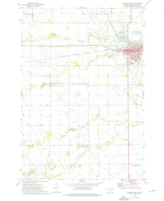 Classic USGS Milbank West South Dakota 7.5'x7.5' Topo Map Image