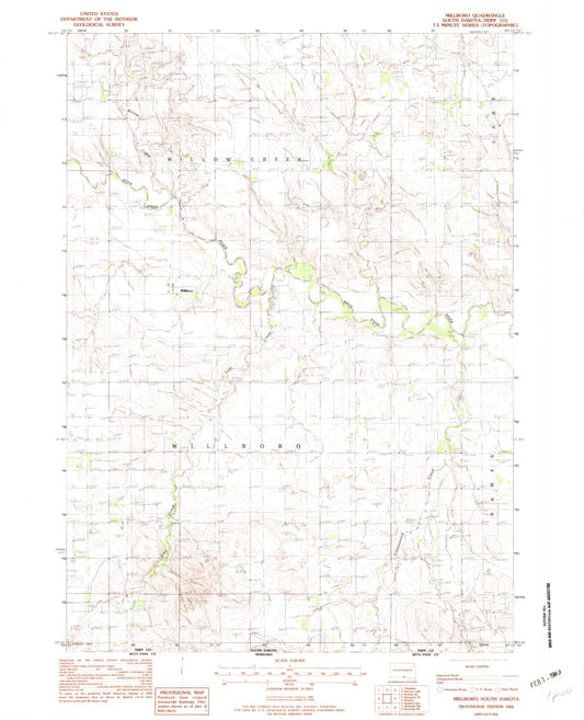Classic USGS Millboro South Dakota 7.5'x7.5' Topo Map Image