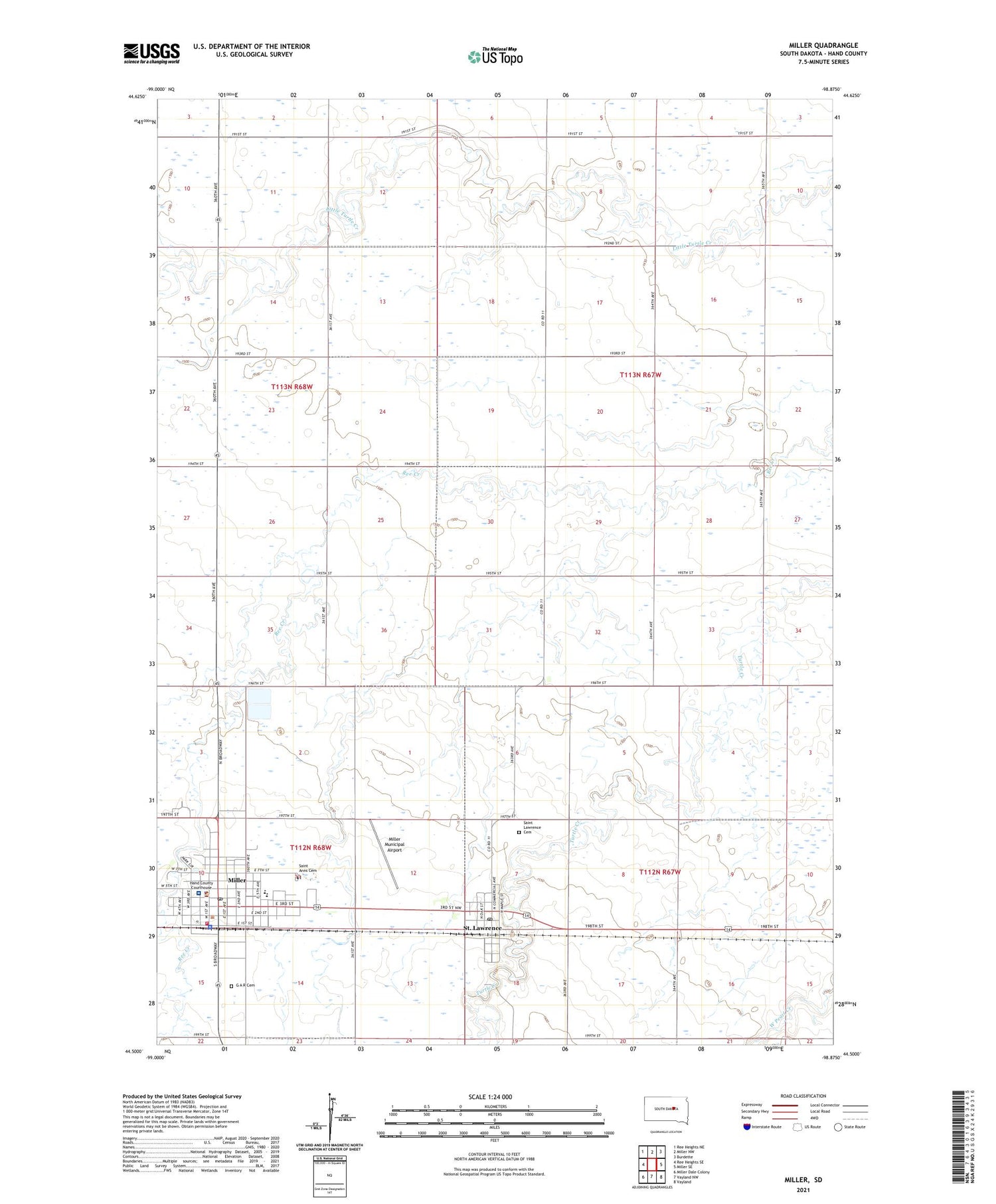 Miller South Dakota US Topo Map Image