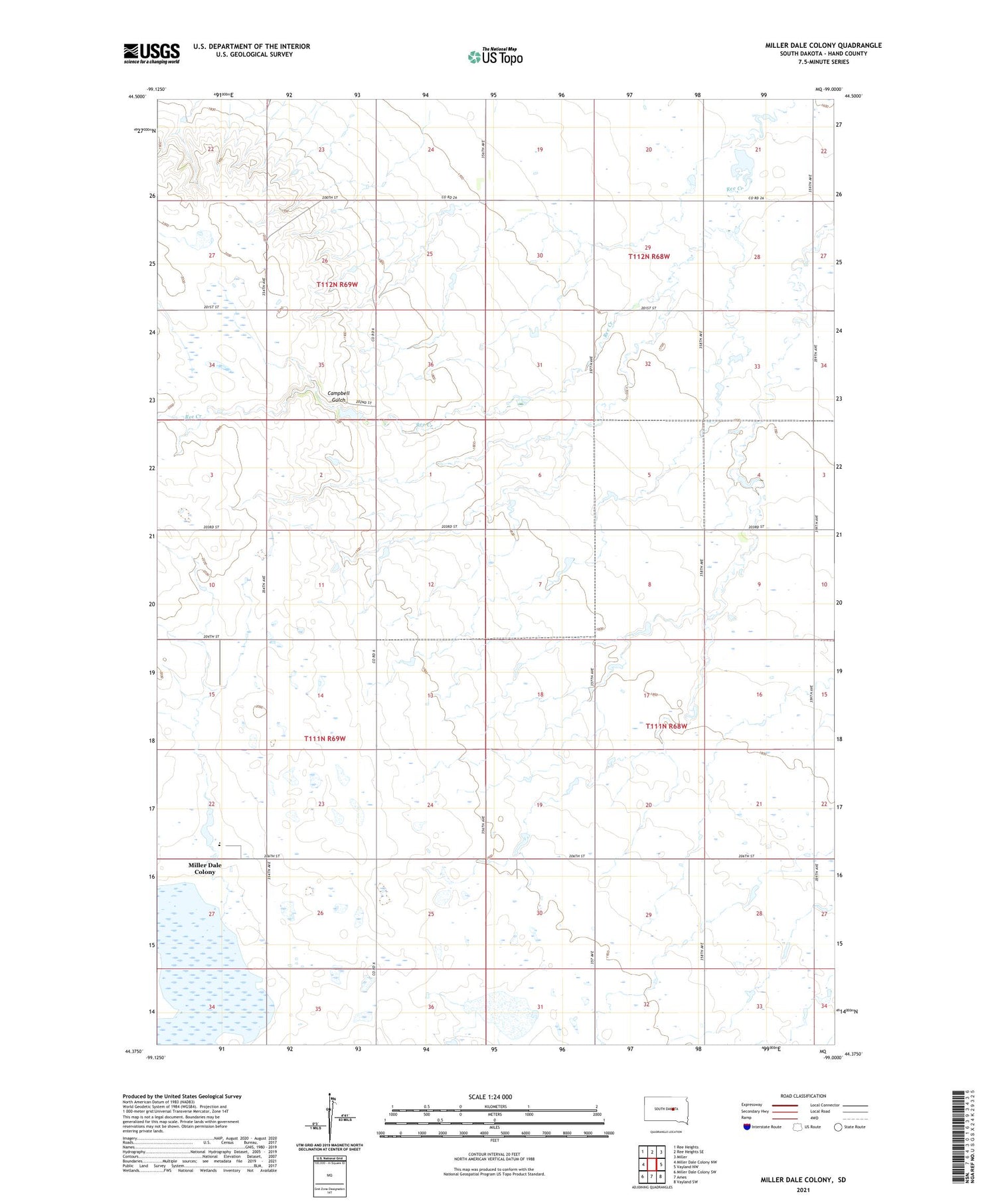 Miller Dale Colony South Dakota US Topo Map Image