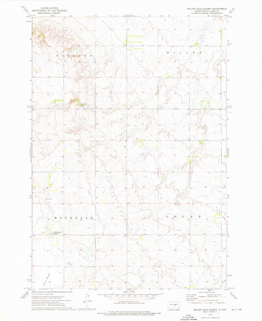 Classic USGS Miller Dale Colony South Dakota 7.5'x7.5' Topo Map Image
