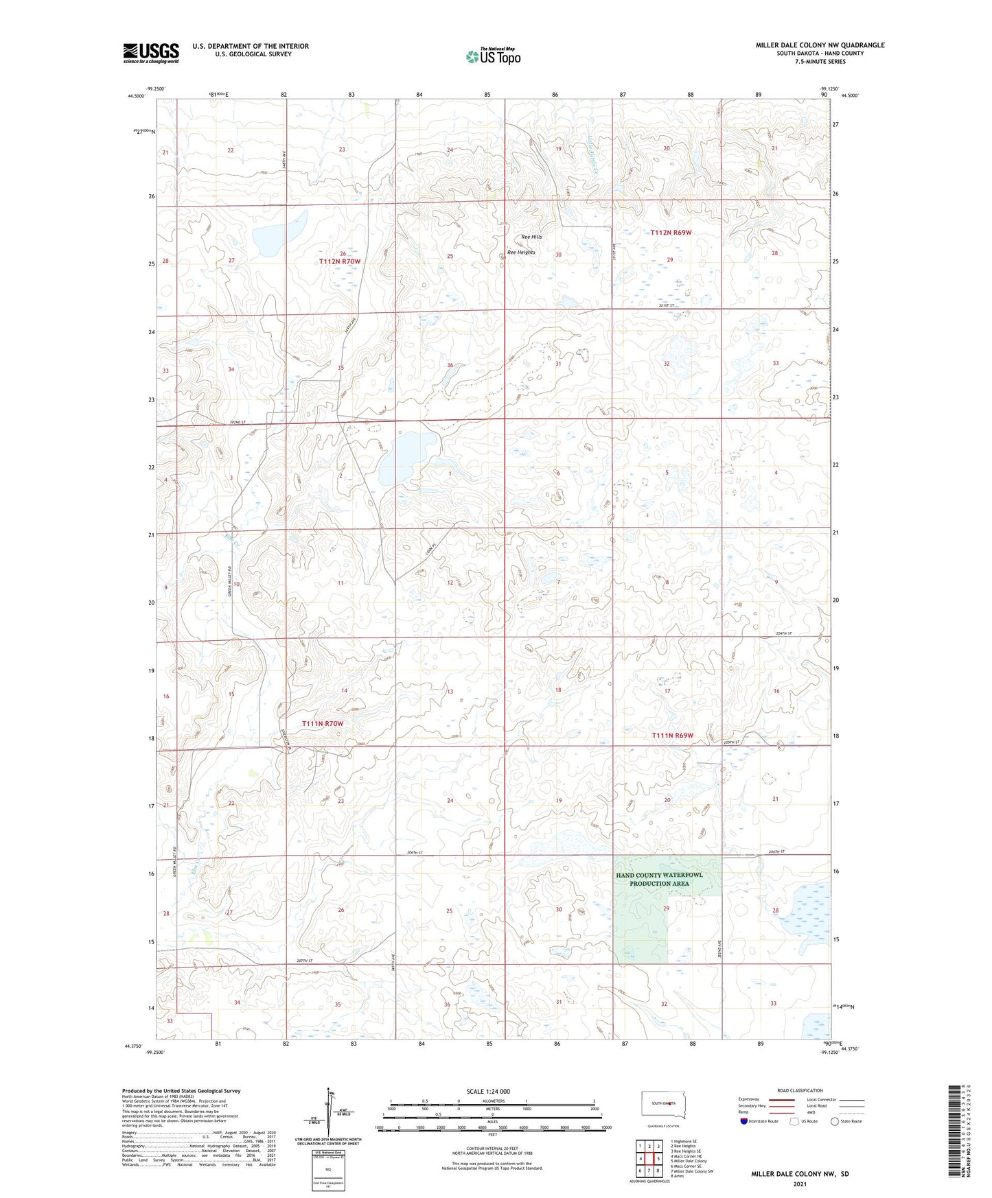 Miller Dale Colony NW South Dakota US Topo Map Image