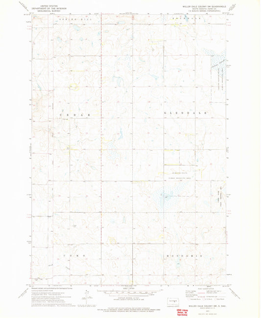 Classic USGS Miller Dale Colony SW South Dakota 7.5'x7.5' Topo Map Image