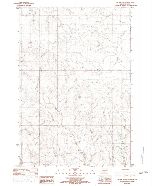 Classic USGS Miller Dam South Dakota 7.5'x7.5' Topo Map Image