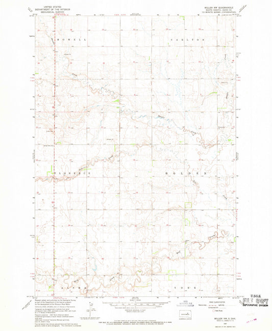 Classic USGS Miller NW South Dakota 7.5'x7.5' Topo Map Image