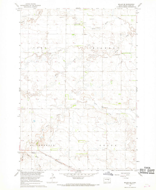 Classic USGS Miller SE South Dakota 7.5'x7.5' Topo Map Image
