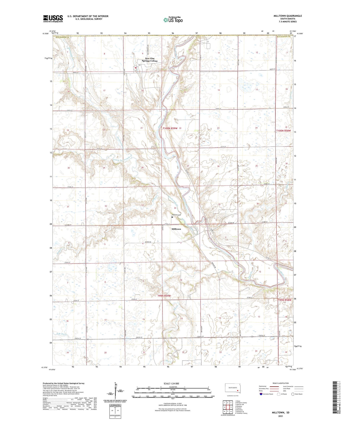 Milltown South Dakota US Topo Map Image