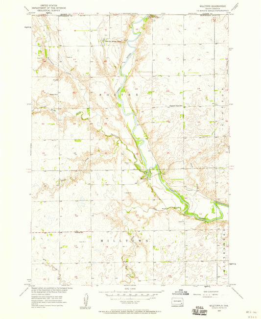 Classic USGS Milltown South Dakota 7.5'x7.5' Topo Map Image