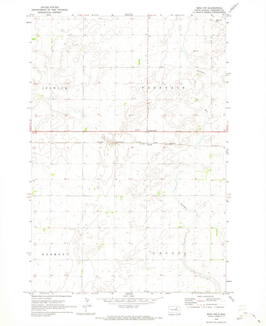 Classic USGS Mina NW South Dakota 7.5'x7.5' Topo Map Image