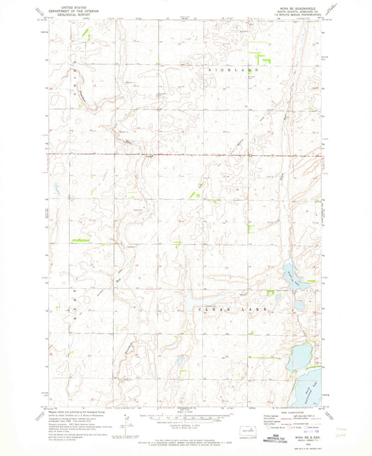 Classic USGS Mina SE South Dakota 7.5'x7.5' Topo Map Image