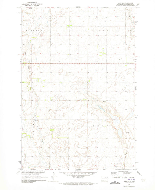 Classic USGS Mina SW South Dakota 7.5'x7.5' Topo Map Image