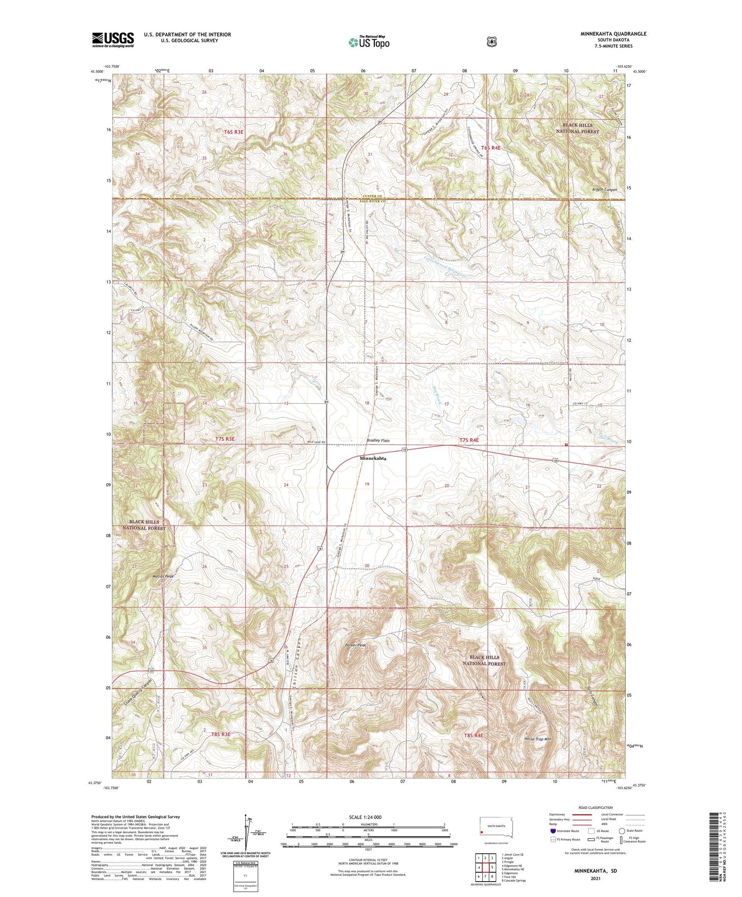 Minnekahta South Dakota US Topo Map Image
