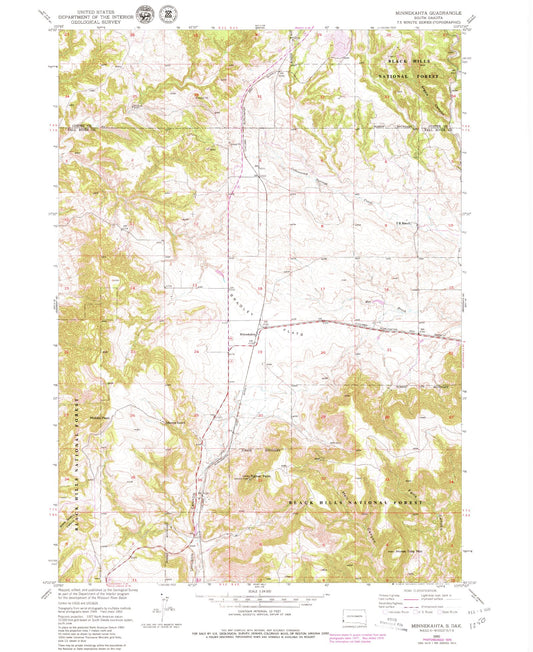 Classic USGS Minnekahta South Dakota 7.5'x7.5' Topo Map Image