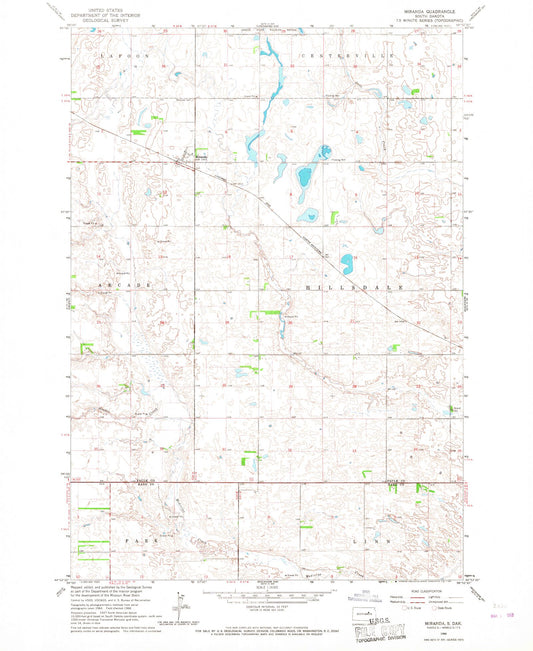 Classic USGS Miranda South Dakota 7.5'x7.5' Topo Map Image