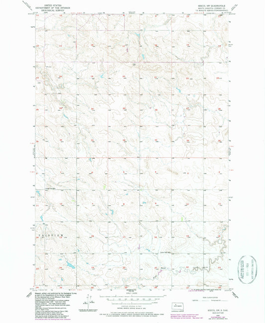 Classic USGS Miscol SW South Dakota 7.5'x7.5' Topo Map Image
