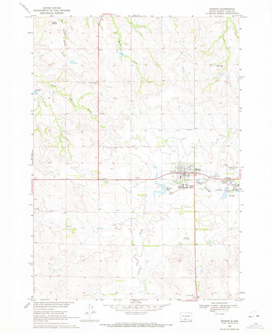 Classic USGS Mission South Dakota 7.5'x7.5' Topo Map Image