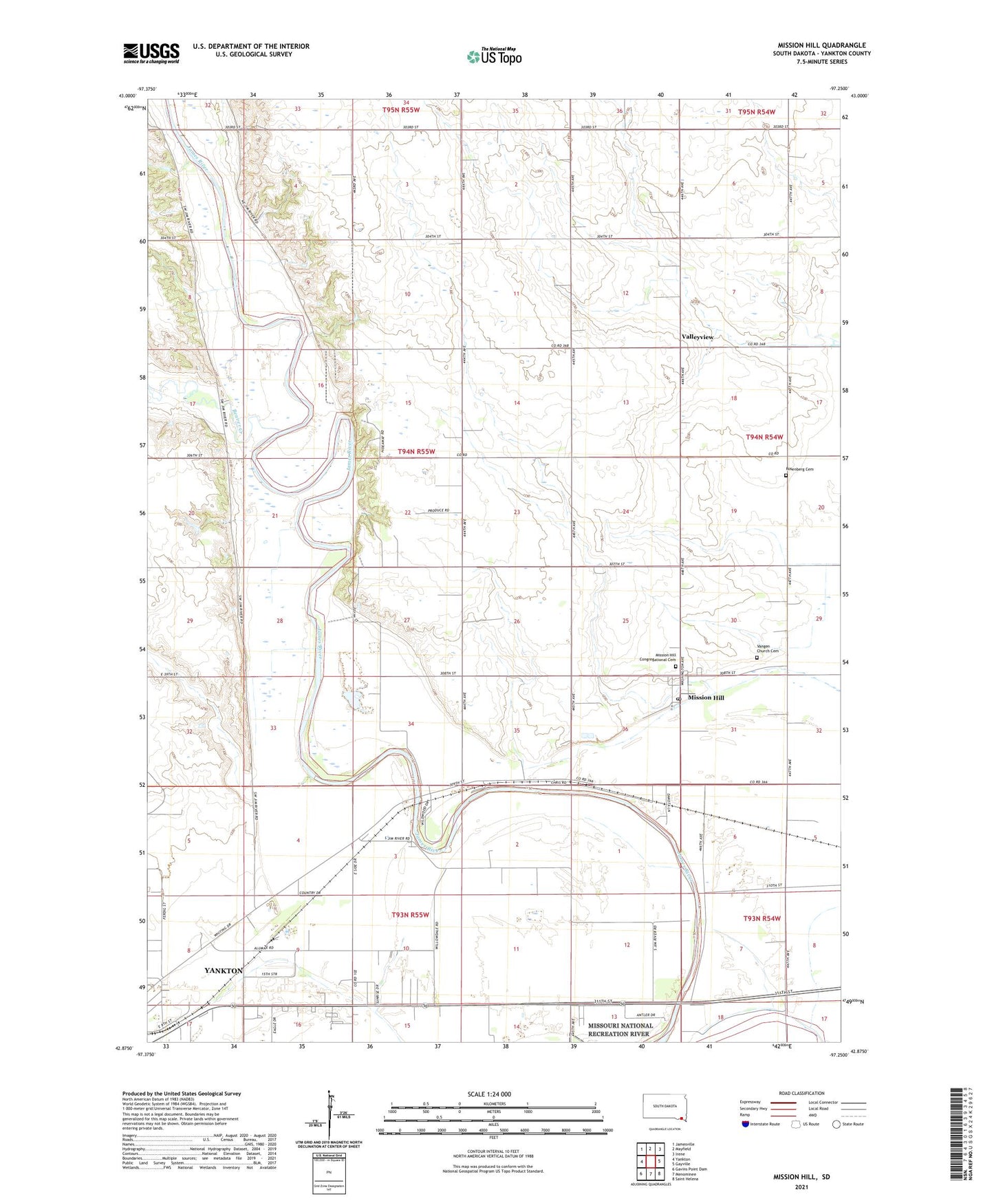 Mission Hill South Dakota US Topo Map Image
