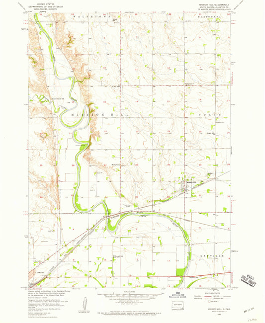 Classic USGS Mission Hill South Dakota 7.5'x7.5' Topo Map Image