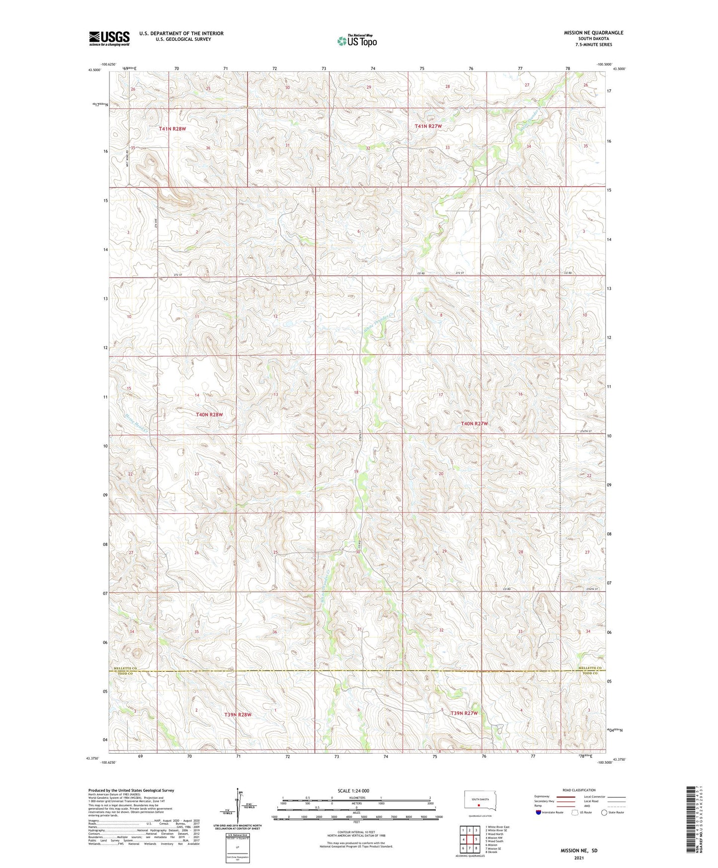 Mission NE South Dakota US Topo Map Image