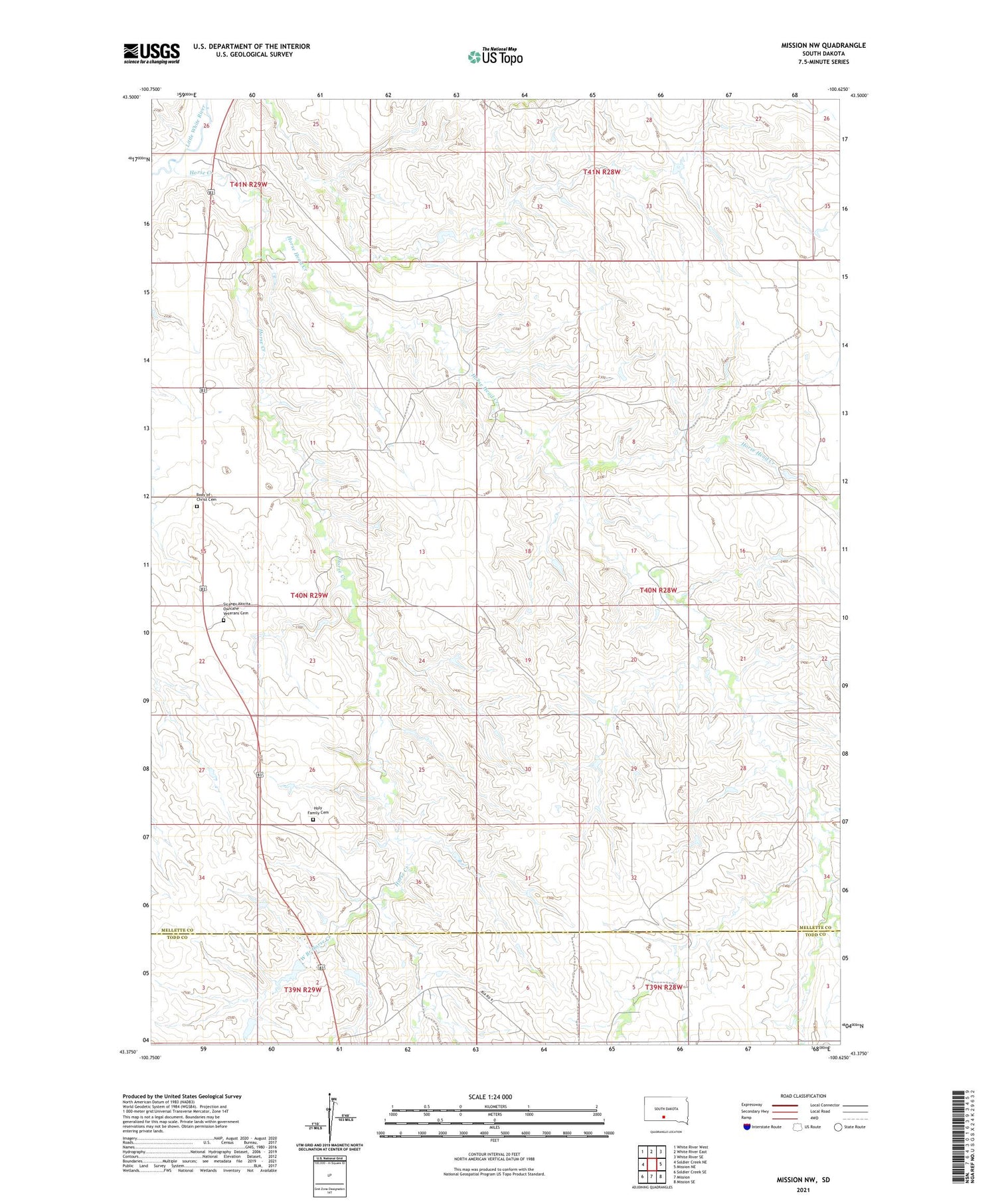 Mission NW South Dakota US Topo Map Image
