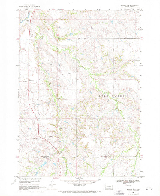 Classic USGS Mission NW South Dakota 7.5'x7.5' Topo Map Image