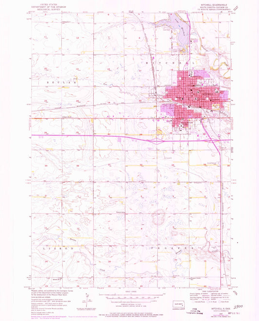 Classic USGS Mitchell South Dakota 7.5'x7.5' Topo Map Image
