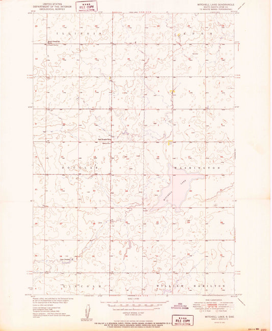 Classic USGS Mitchell Lake South Dakota 7.5'x7.5' Topo Map Image