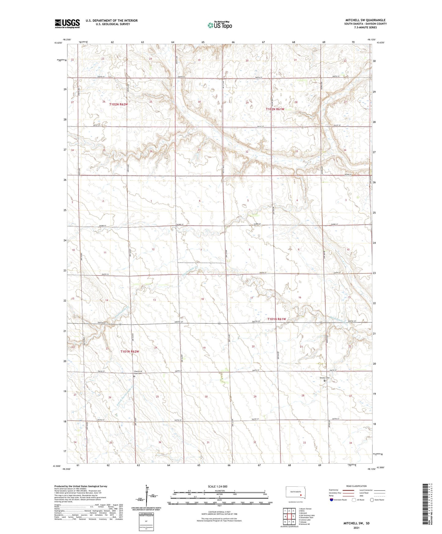Mitchell SW South Dakota US Topo Map Image