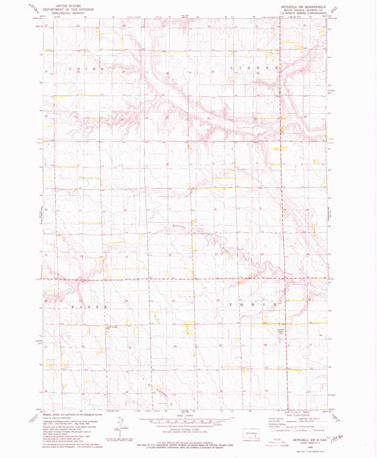 Classic USGS Mitchell SW South Dakota 7.5'x7.5' Topo Map Image