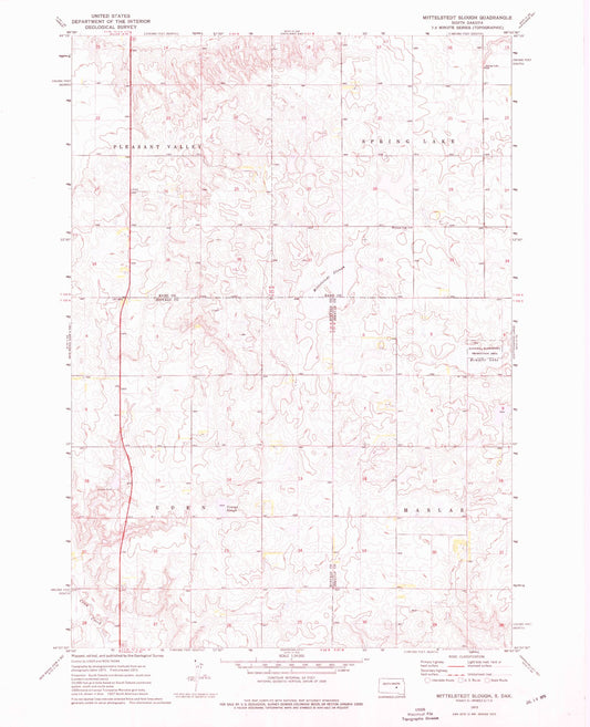 Classic USGS Mittelstedt Slough South Dakota 7.5'x7.5' Topo Map Image