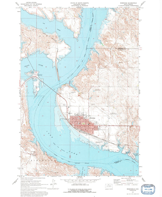 Classic USGS Mobridge South Dakota 7.5'x7.5' Topo Map Image
