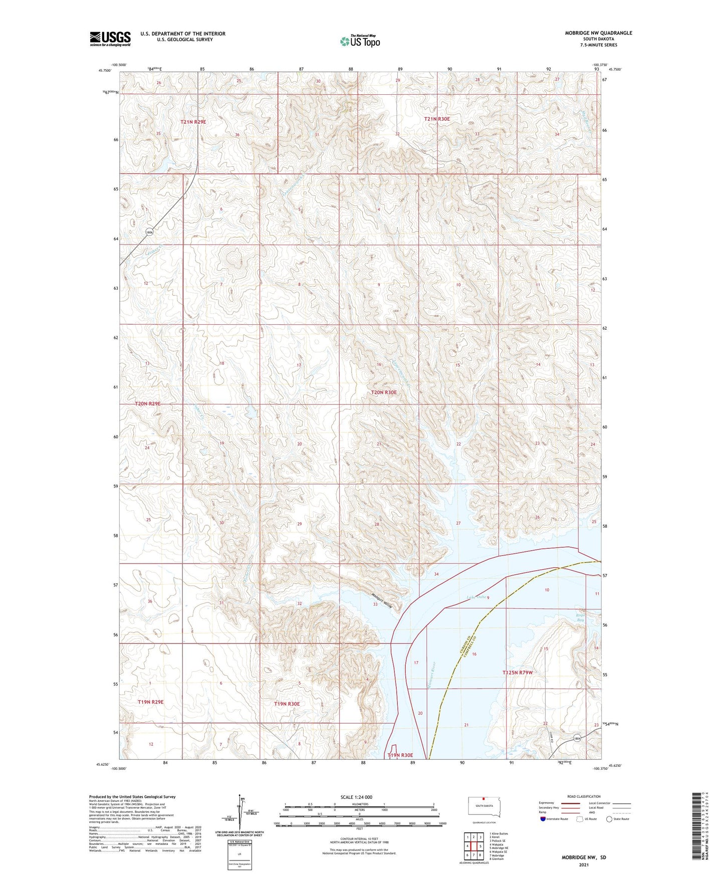 Mobridge NW South Dakota US Topo Map Image