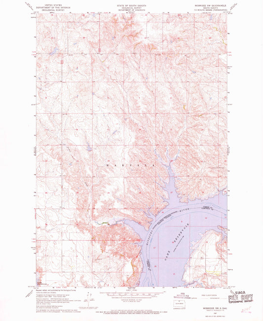 Classic USGS Mobridge NW South Dakota 7.5'x7.5' Topo Map Image
