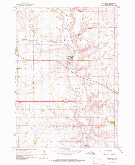Classic USGS Montrose South Dakota 7.5'x7.5' Topo Map Image