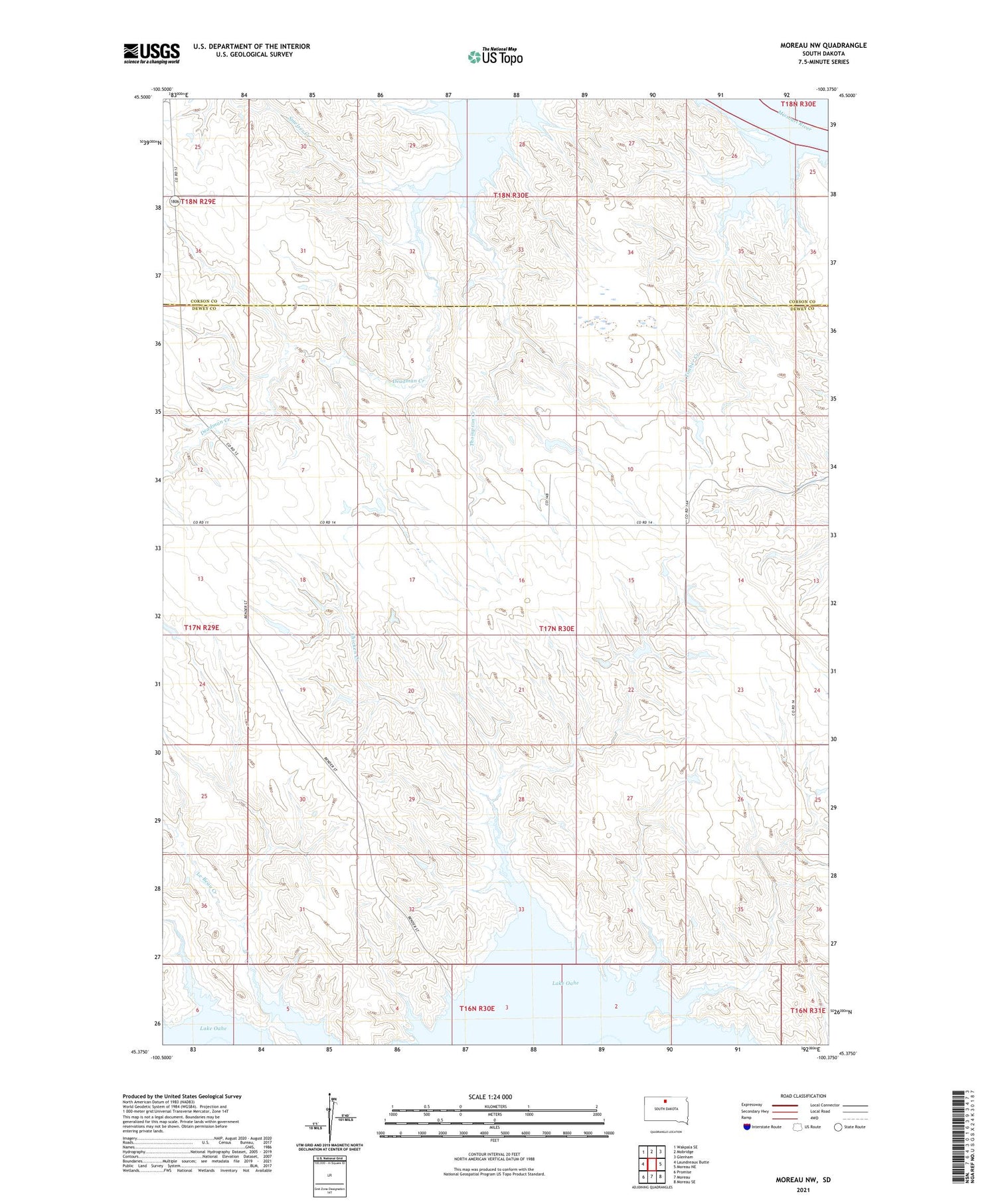 Moreau NW South Dakota US Topo Map Image