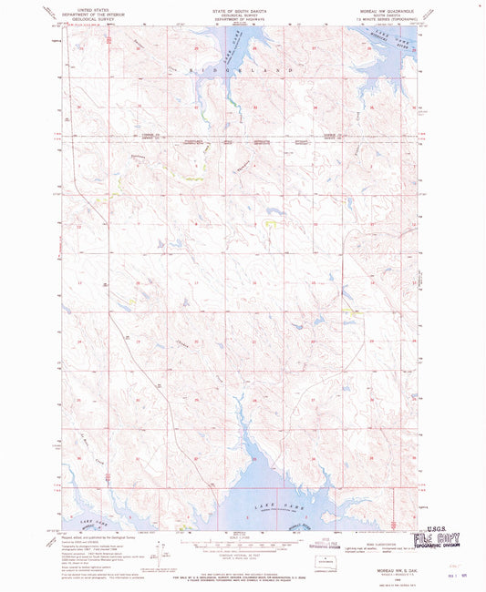 Classic USGS Moreau NW South Dakota 7.5'x7.5' Topo Map Image
