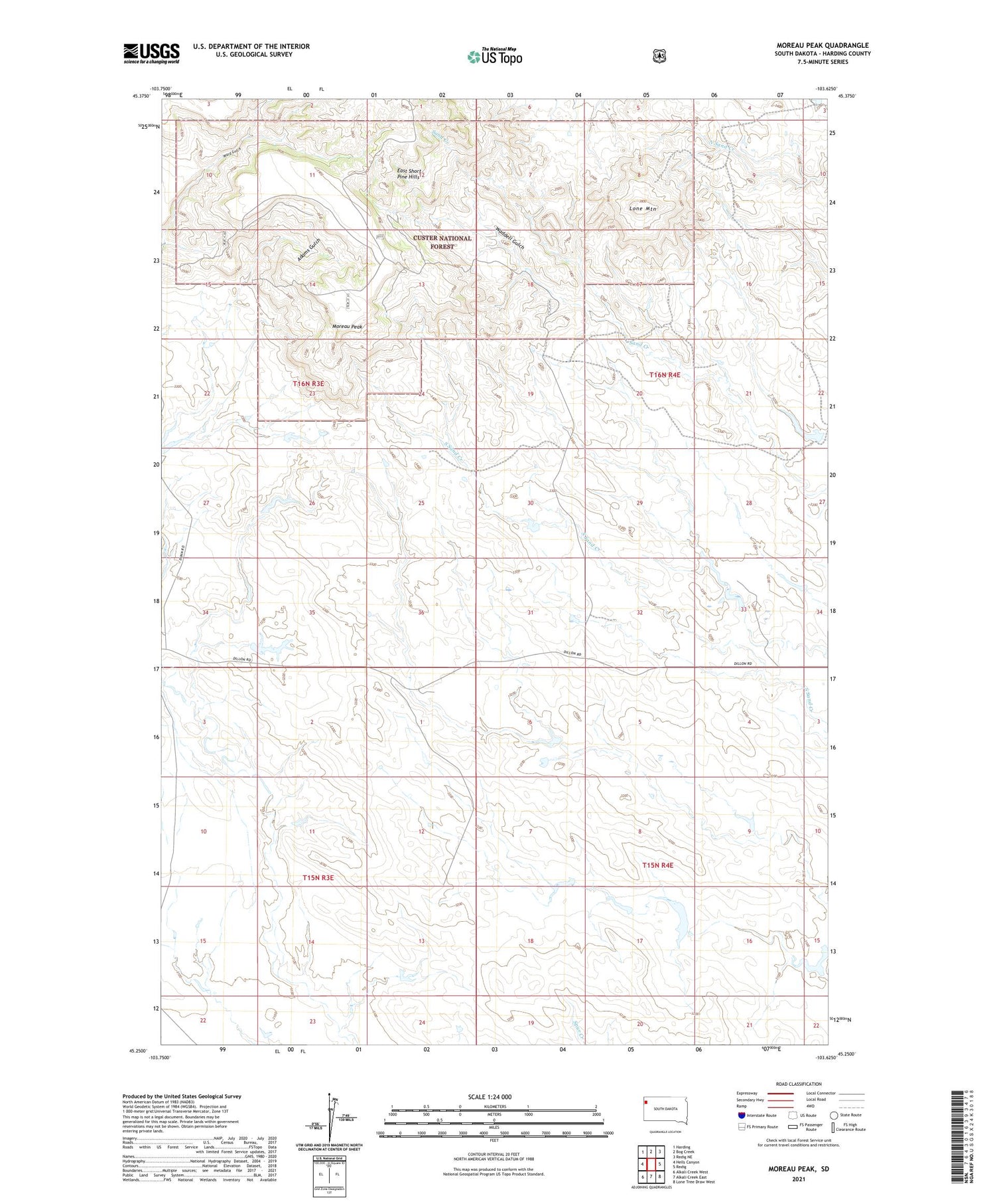 Moreau Peak South Dakota US Topo Map Image